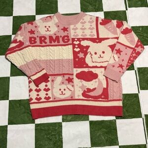 Women’s M YWFG Kawaii Bunny Pink Knit Patchwork Sweater